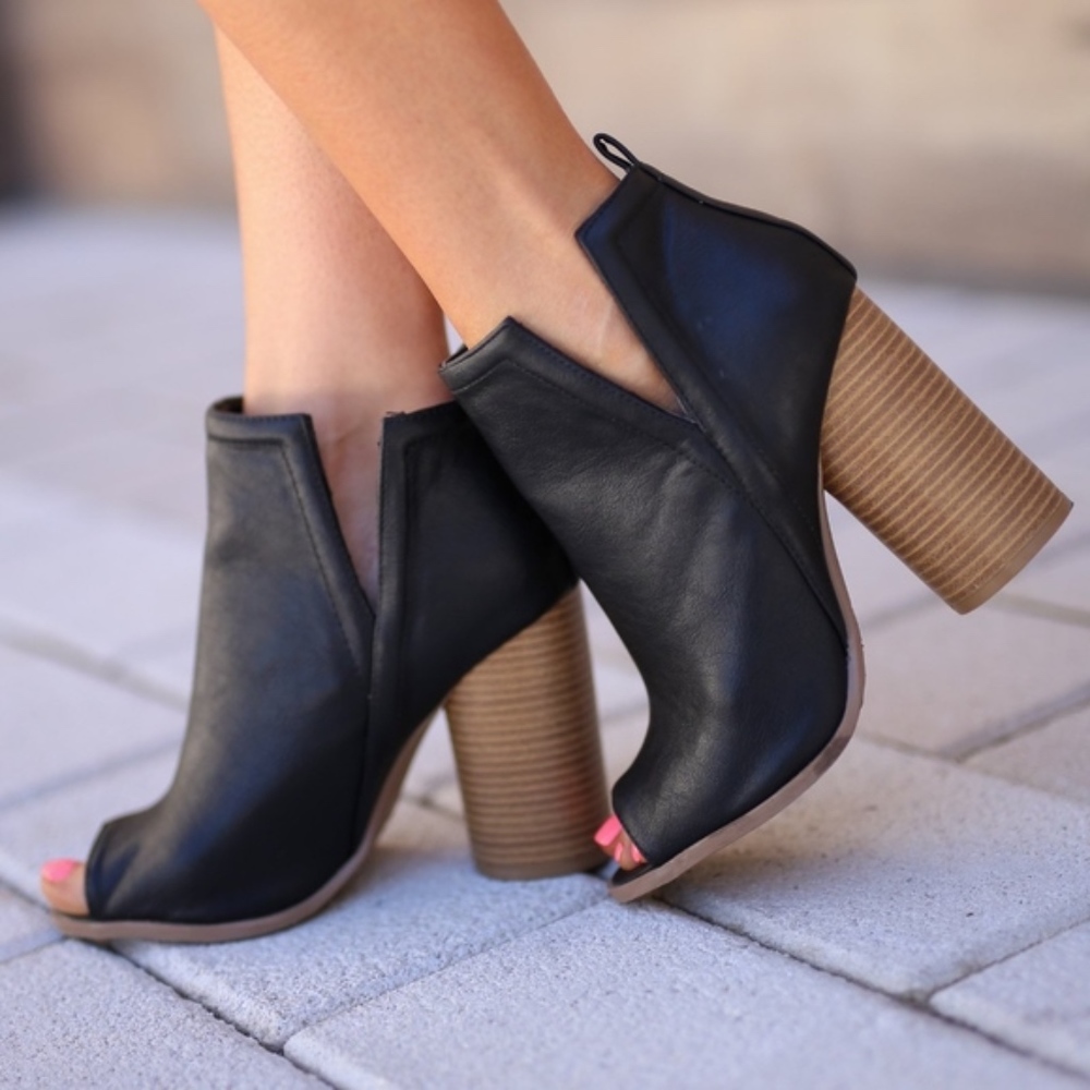 Peep Toe Bootie in Black - Picture 2 of 4